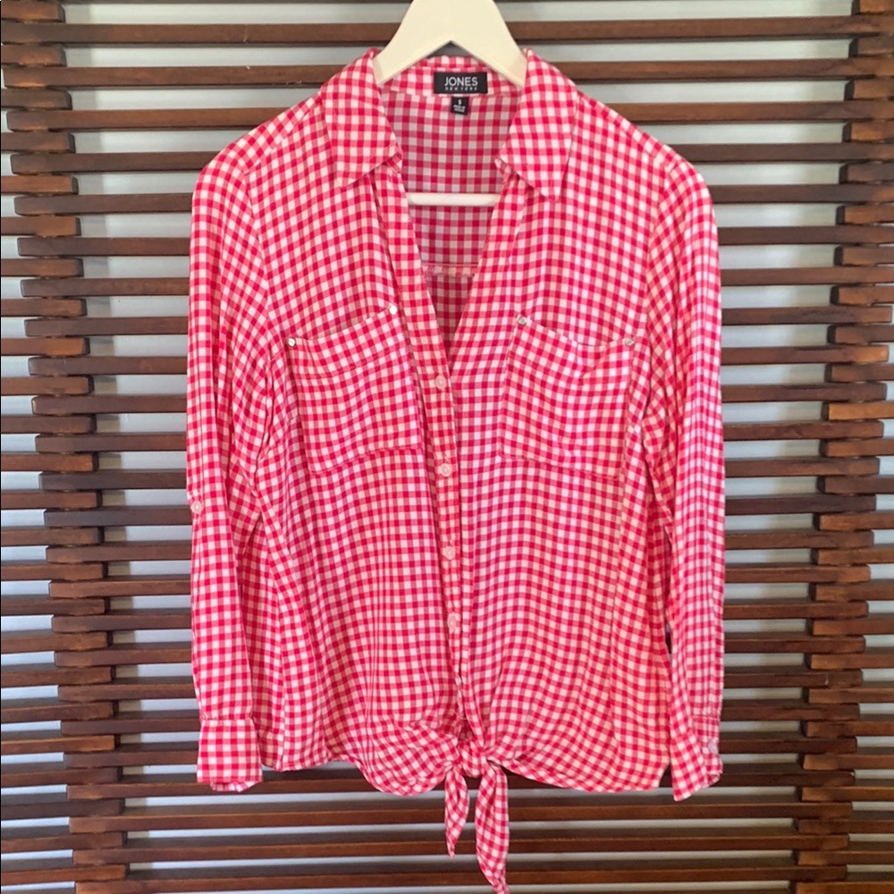 Jones New York Gingham Button-Up Shirt